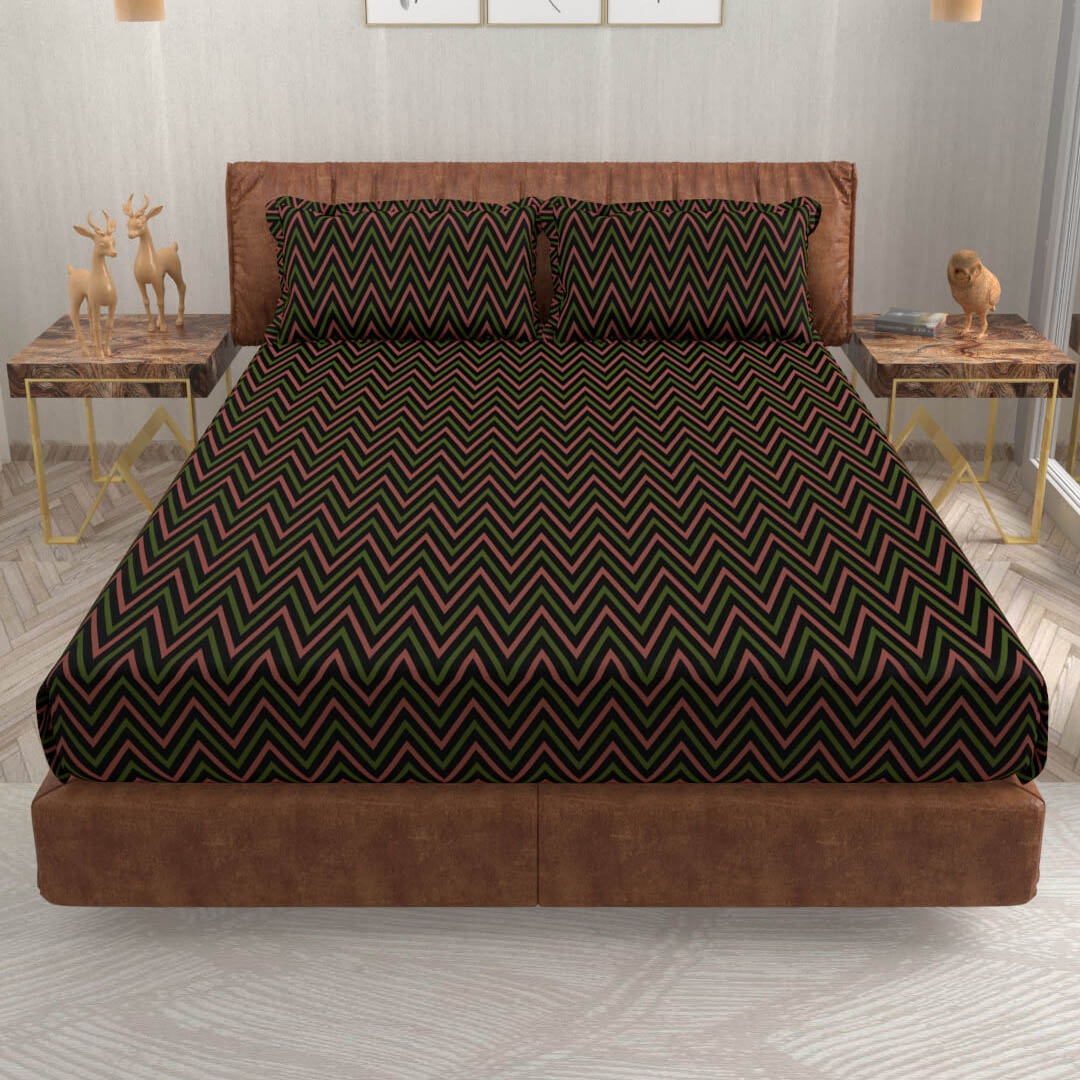 buy zig zag black super king size cotton bedsheets online – side view